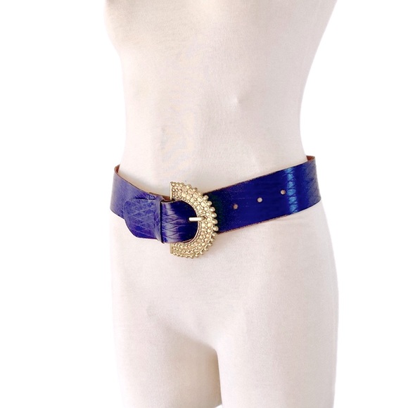 VINTAGE genuine leather wide Belt purple violet - Picture 7 of 8